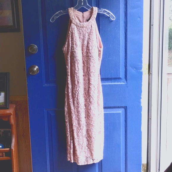 Roz&Ali Occasion Dress, size 2, Nude in color with rose gold sequins - Picture 2 of 4